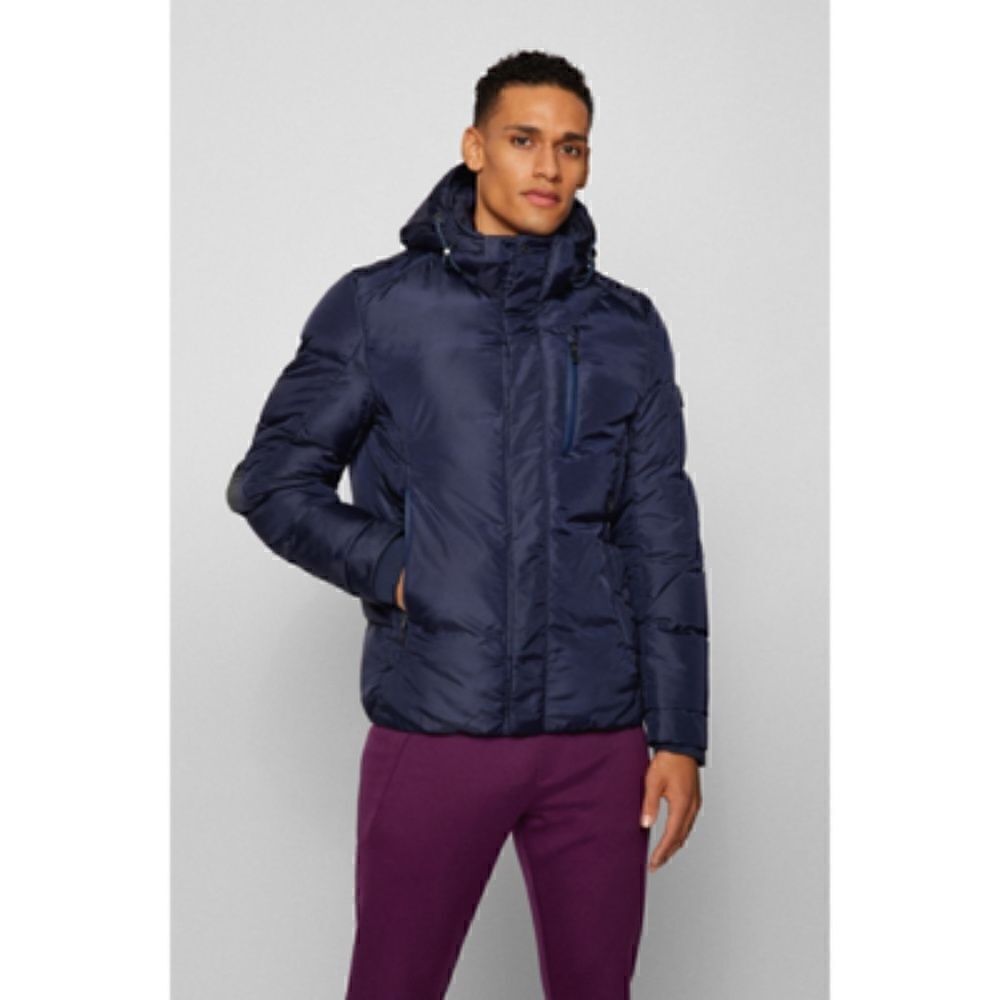 HUGO BOSS MIXED-MATERIAL HOODED JACKET WITH LOGO BADGE
